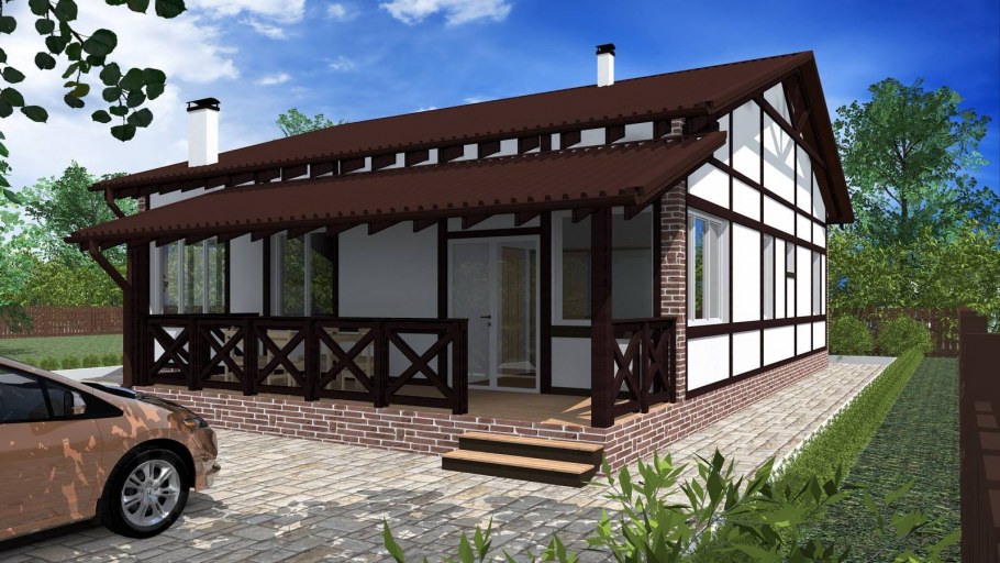 Одноэтажный дом с террасой