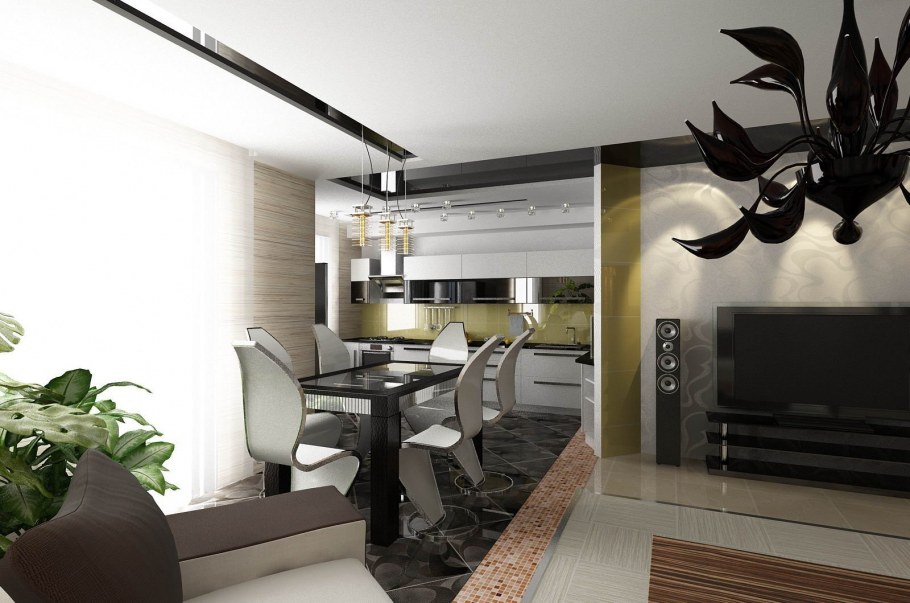 Интерьер гостиная Объединенная с кухней