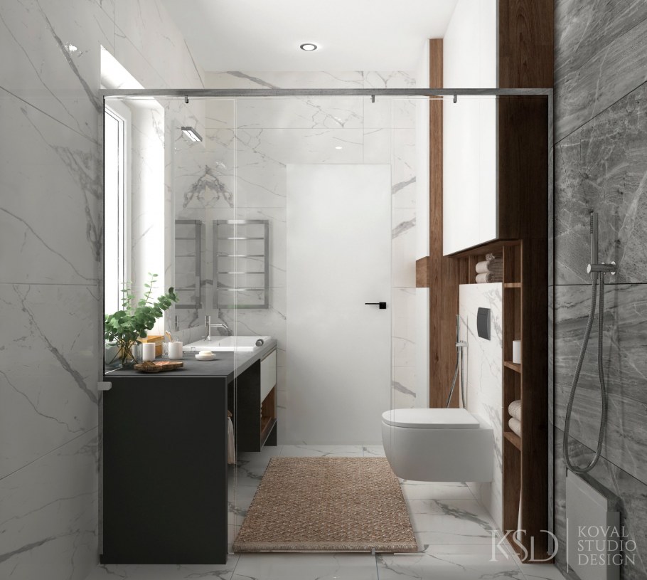 Санузел с инженерной душевой зоной