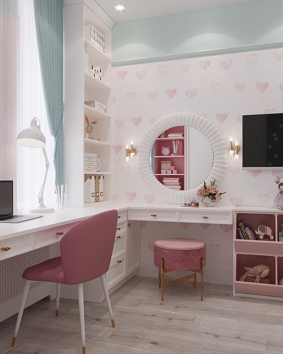 Комната прямоугольная 2 девочек подростков дизайнер