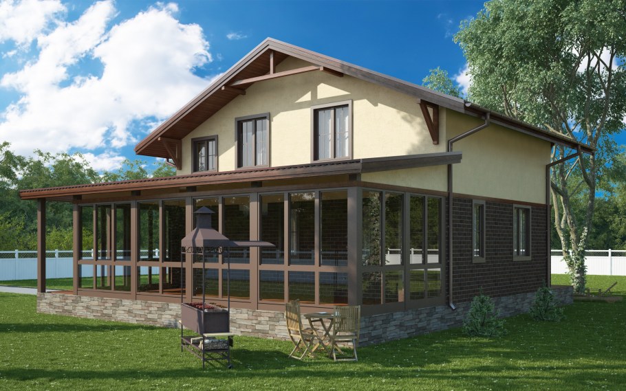 Двухэтажный дом с большой террасой