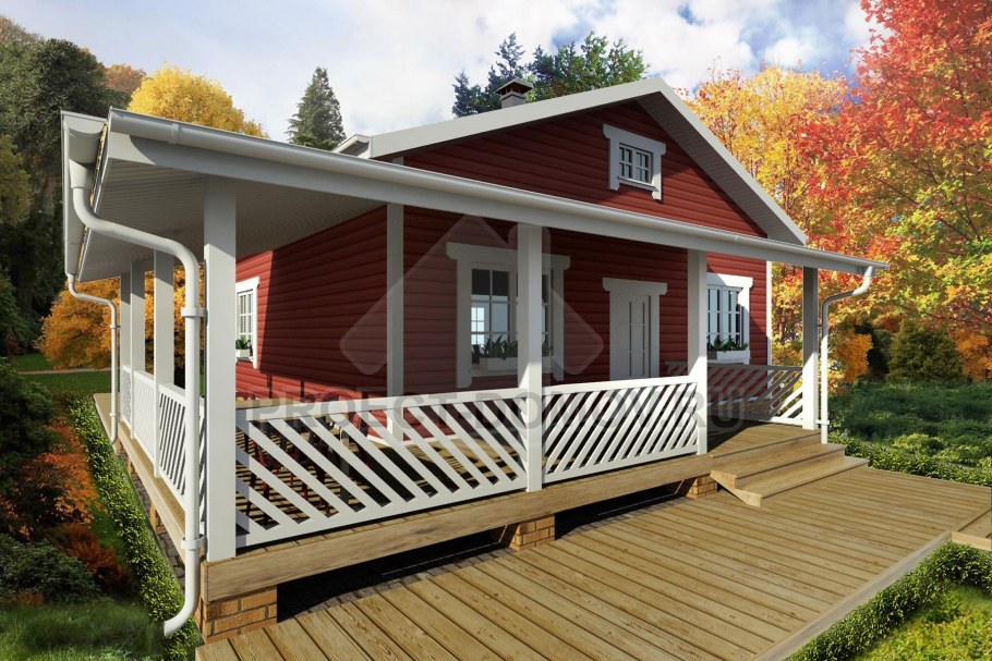 Каркасный домик с открытой верандой