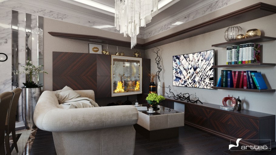 Современная ТВ зона в стиле арт деко