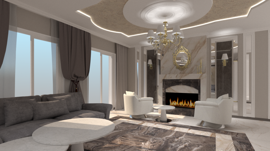 Интерьер гостиной в частном доме в стиле арт деко