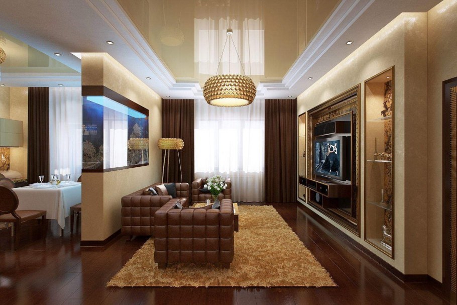 Стильный потолок натяжной гостиная