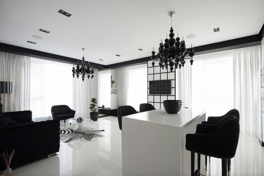 Отделка квартиры в черно белых тонах