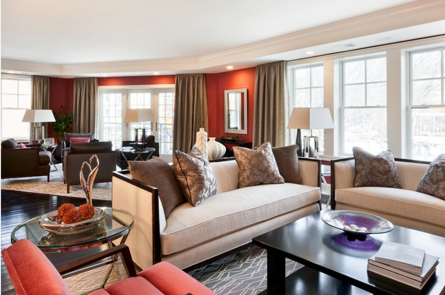 Гостиная в бежево красных тонах