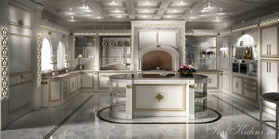 Кухня с островом в стиле Барокко