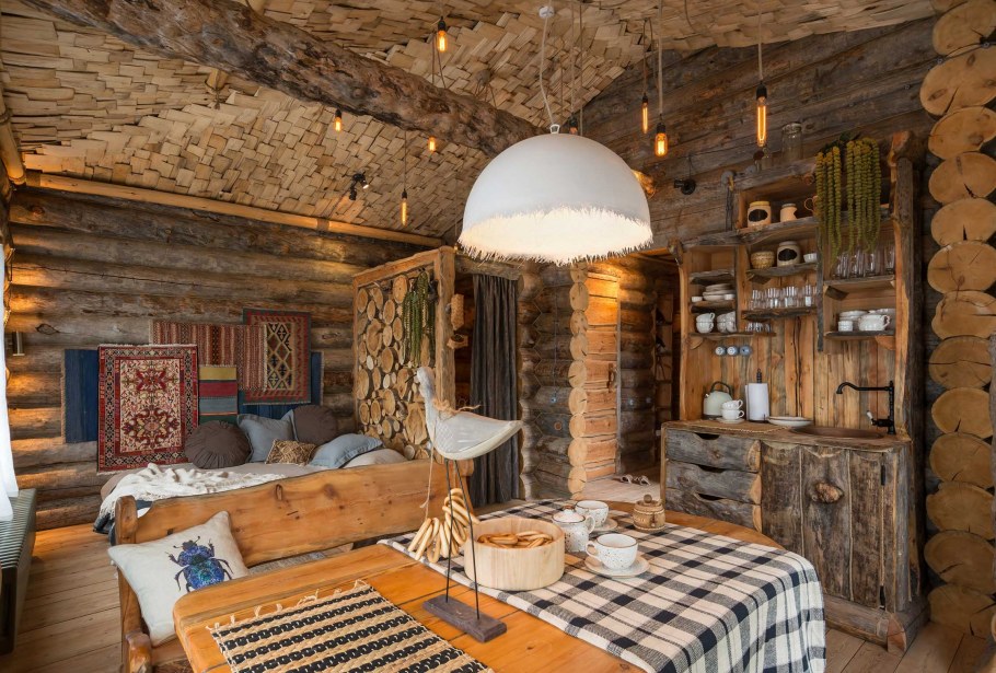 Интерьер бани в стиле рустик