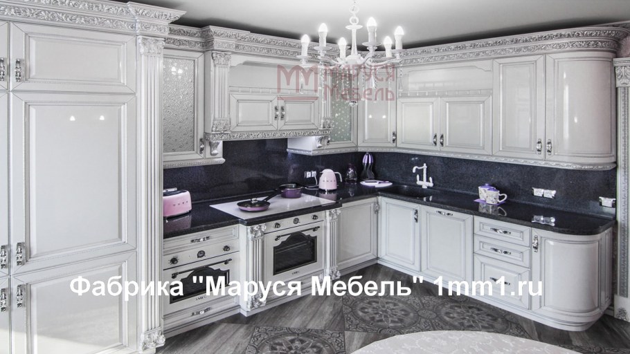 Кухня Венеция патина серебро черная столешница