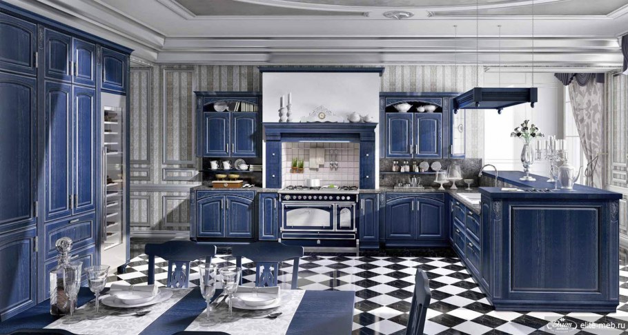 Синяя кухня в классическом стиле
