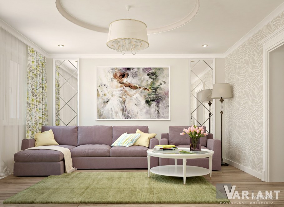 Интерьергостинных в светлых тонах