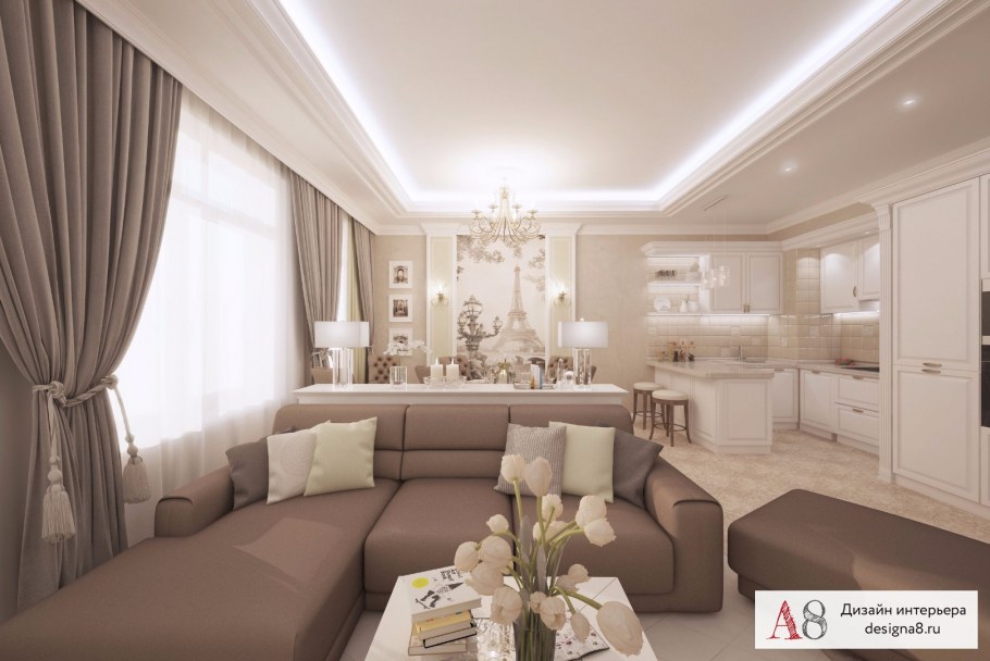 Проект кухня-гостиная 40 кв м