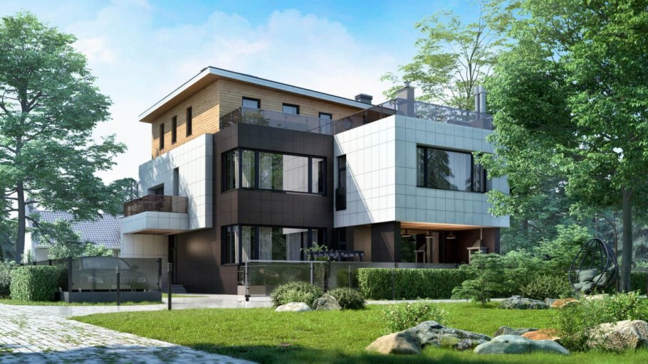 Двухэтажный дом с плоской крышей