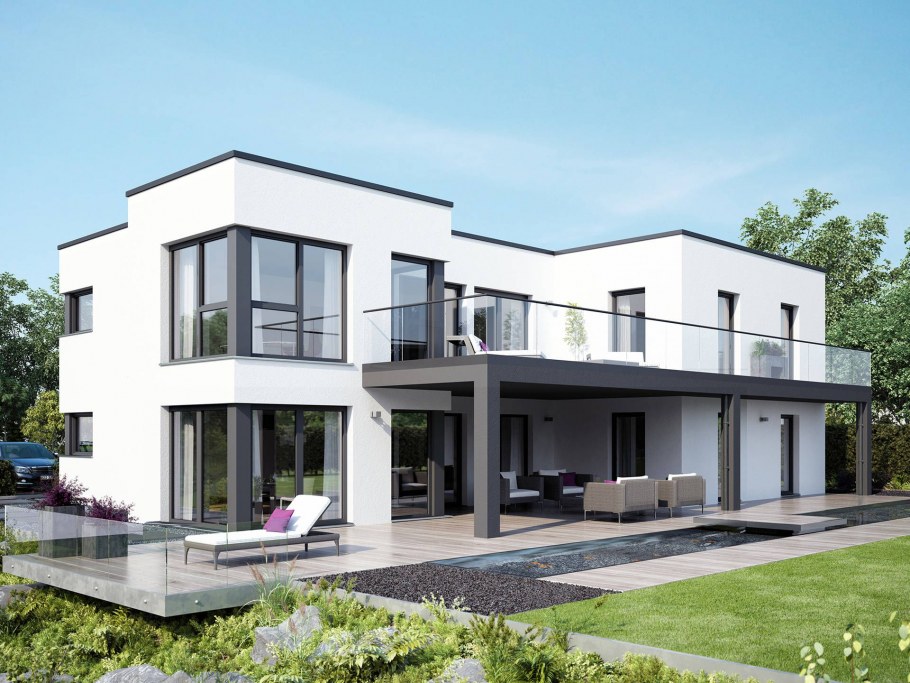 Двухэтажные таунхаусы с плоской крышей