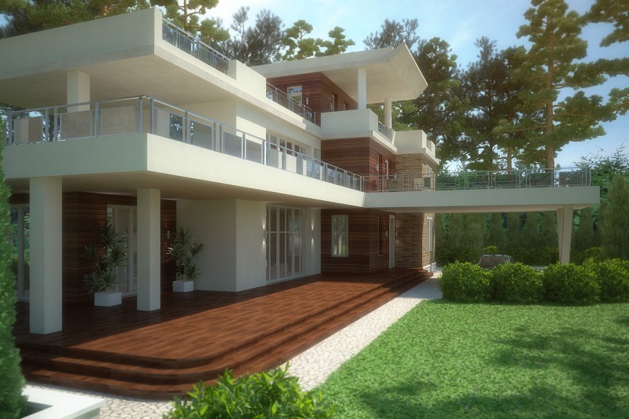 Трехэтажный дом с террасой