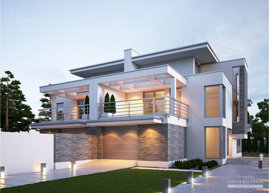 Трехэтажный коттедж с плоской крышей