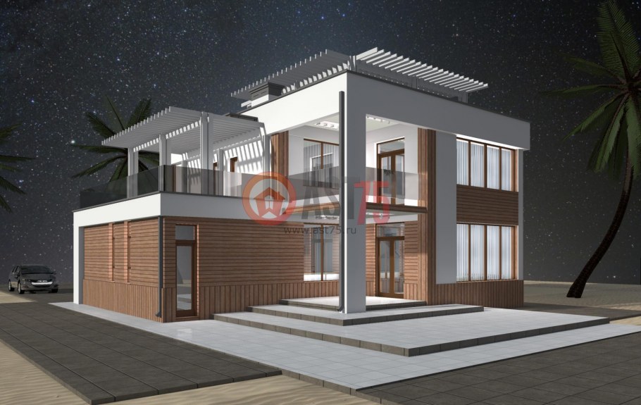 Двухэтажный дом с эксплуатируемой крышей