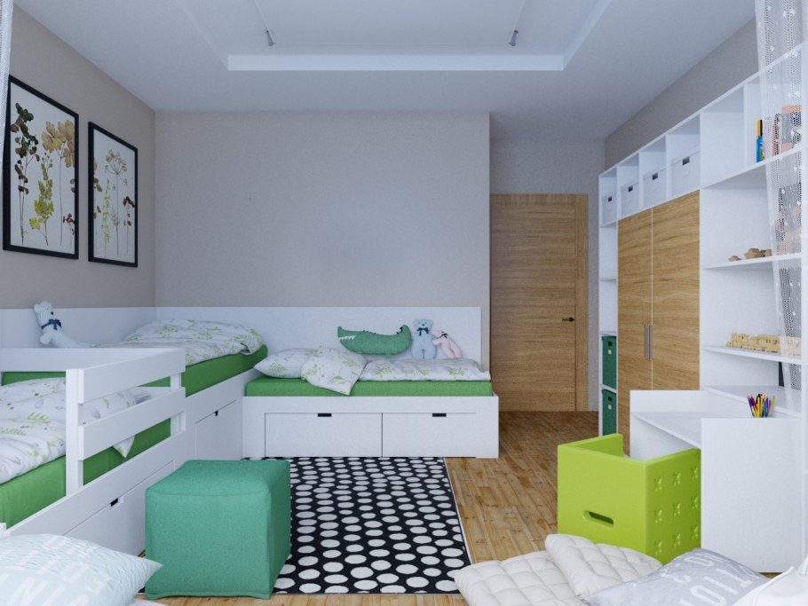 Проект детской комнаты для троих девочек