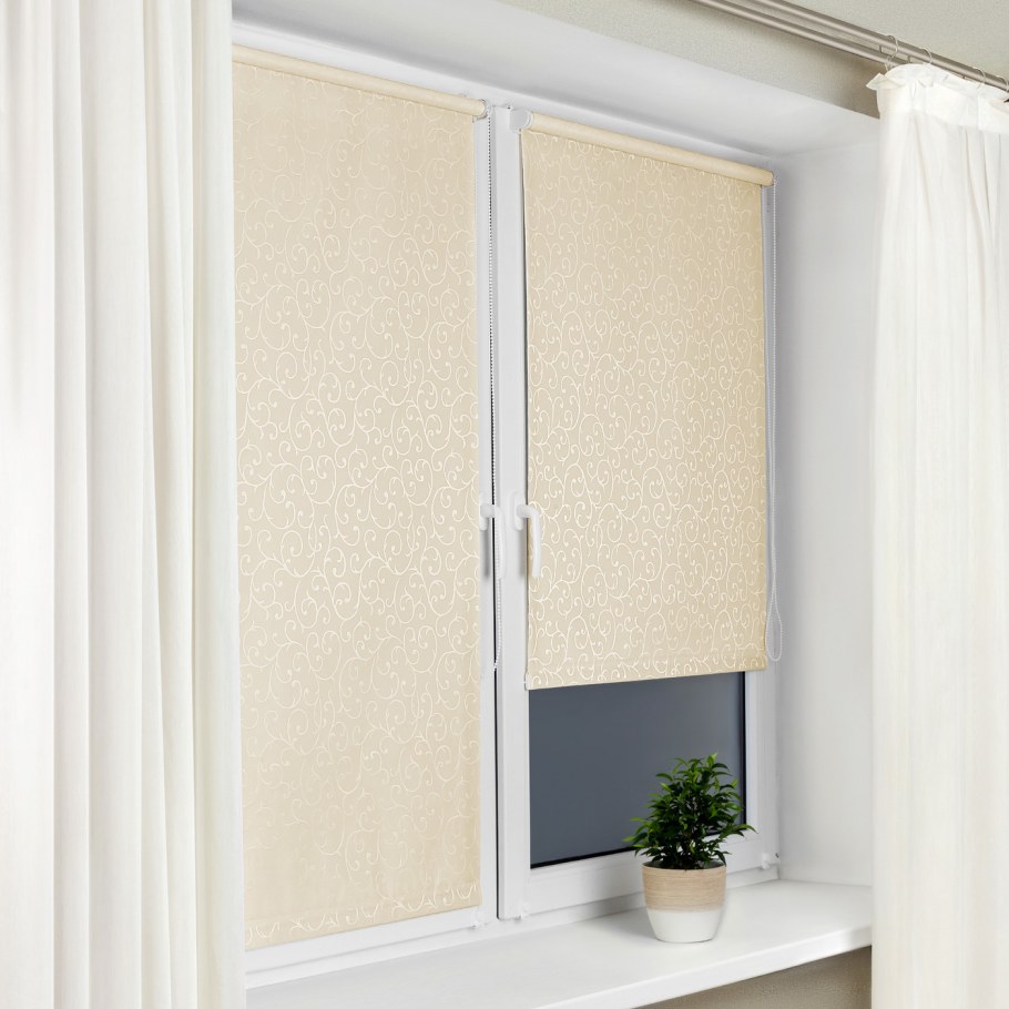 Штора плиссе "дуэт" Blackout/transparent, кремовый, белый (DF-200313-gr)