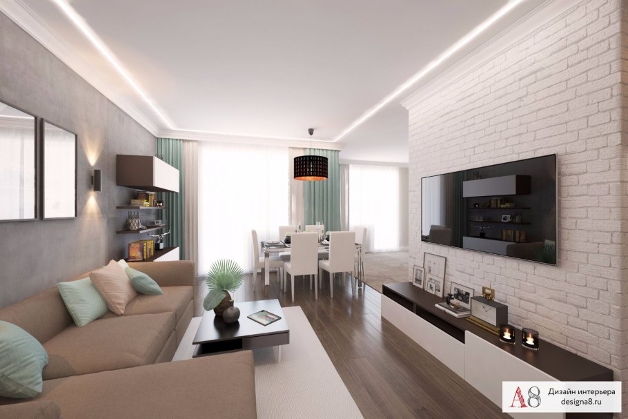 Гостиная в трехкомнатной квартире