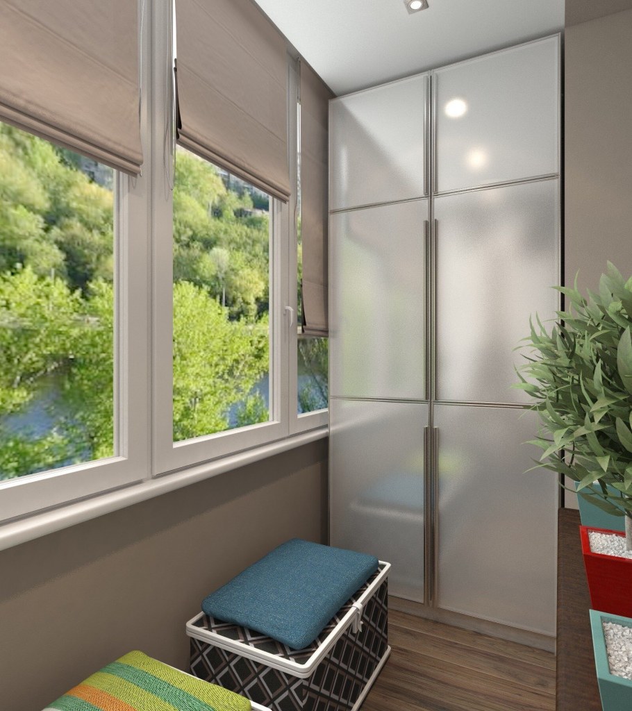 Серо бежевый интерьер балкон и лоджия