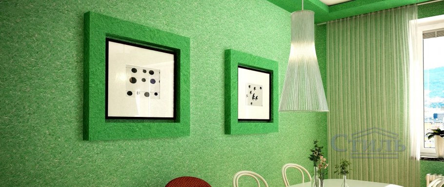 Жидкие обои зеленые в интерьере