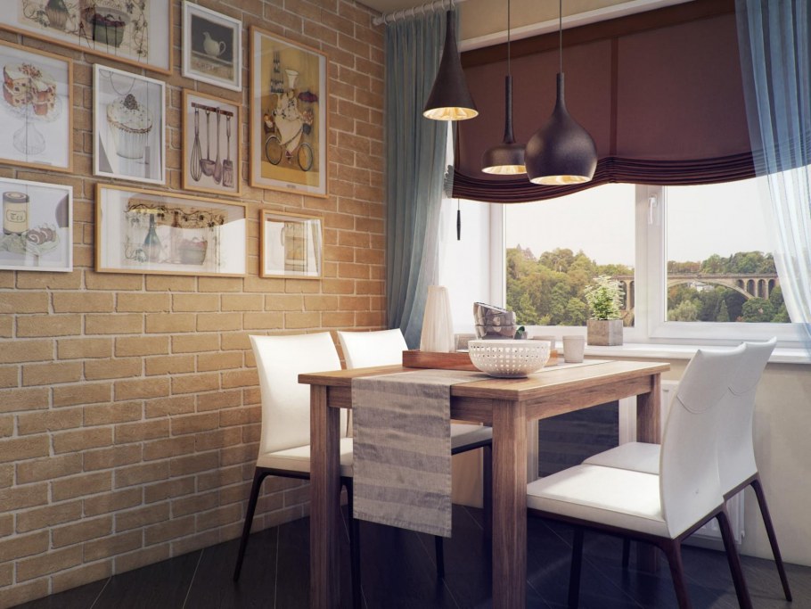 Ламинат и кирпич на стене в интерьере