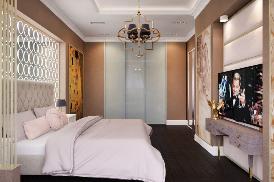 Арт-деко стиль в интерьере спальни в светлых тонах
