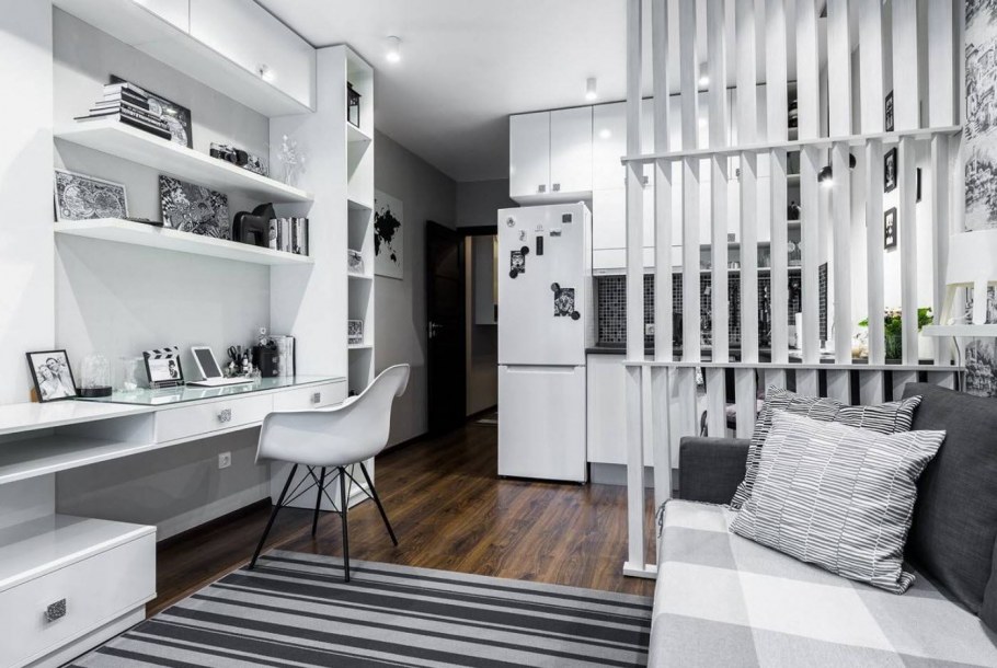 Стеллаж для зонирования комнаты невысокий