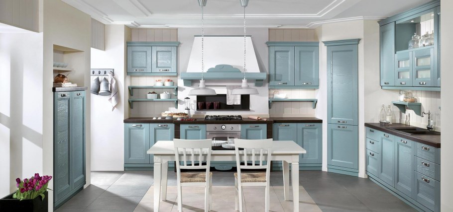 Кухня Кантри Прованс Неоклассика голубая