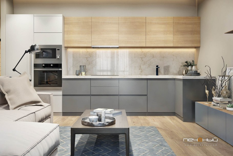 Серо бежевая кухня