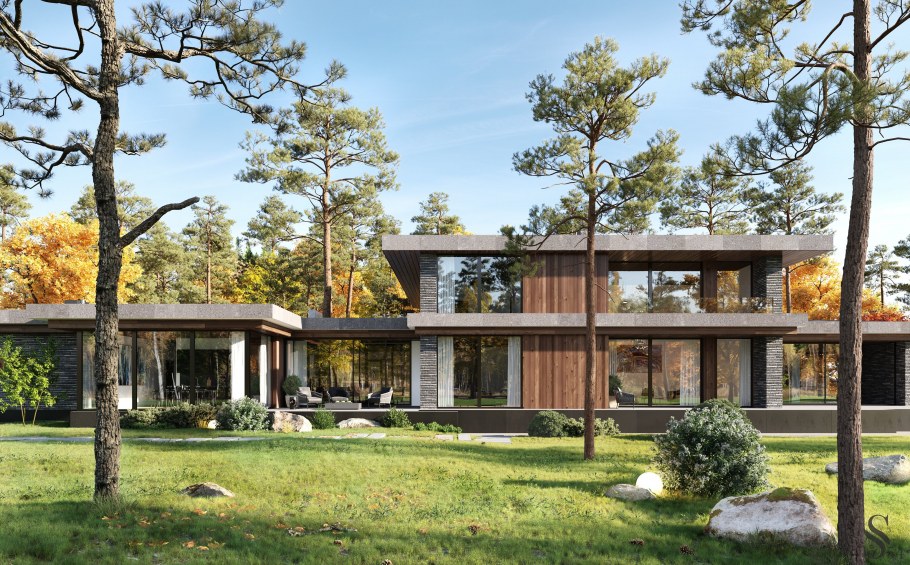 Коттедж в классическом стиле с плоской крышей