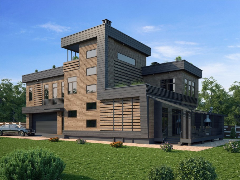 Дом 2 этажа с эксплуатируемой кровлей