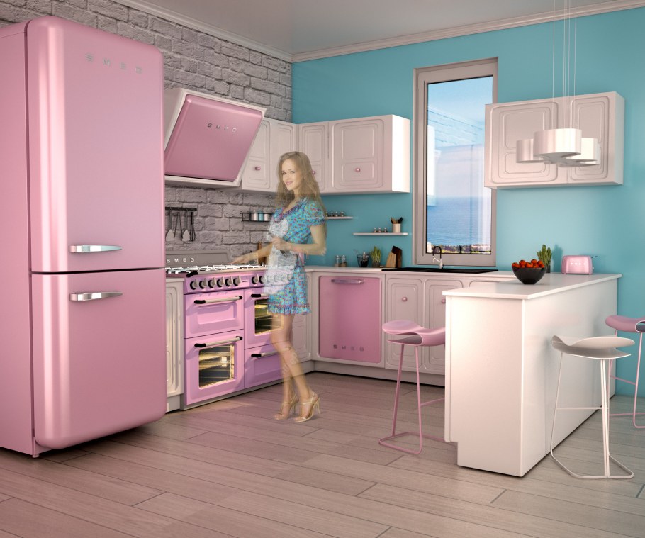 Розово голубая кухня