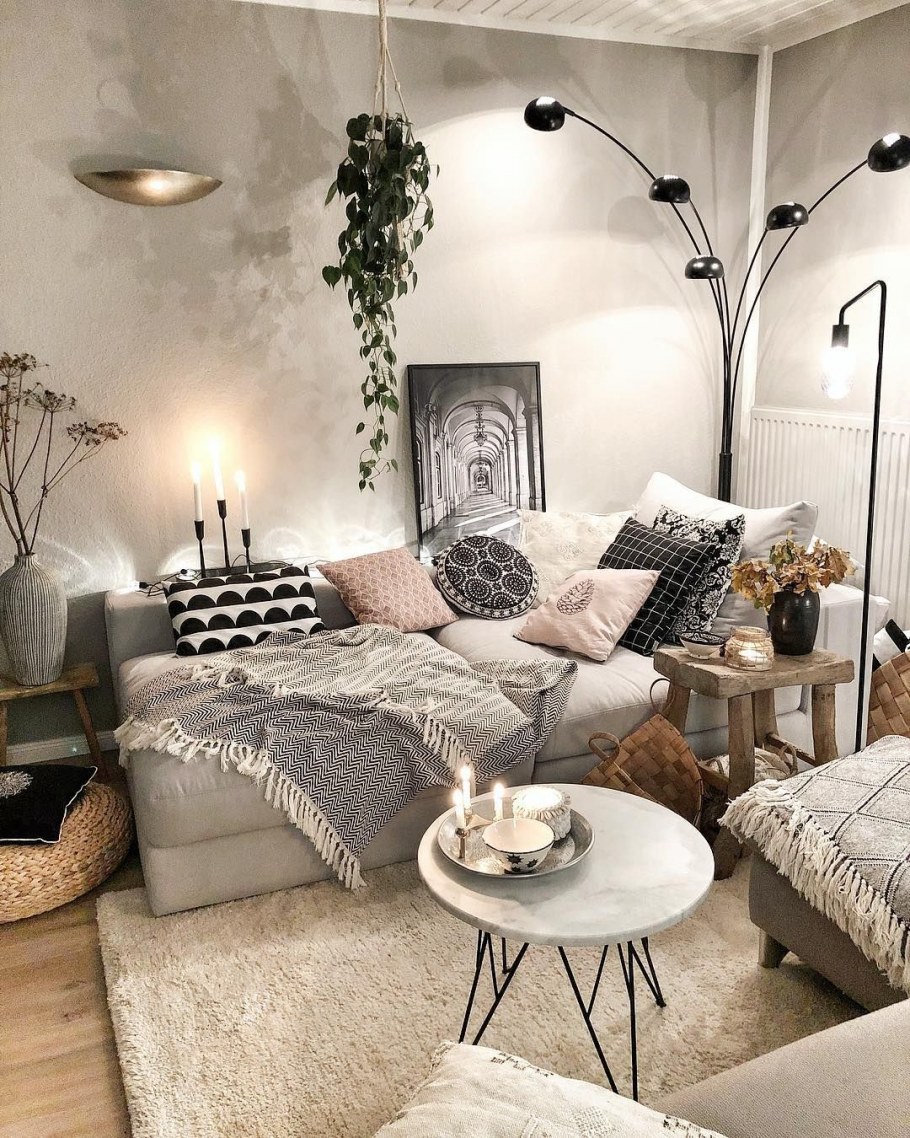 Спальня в стиле бохо голубая