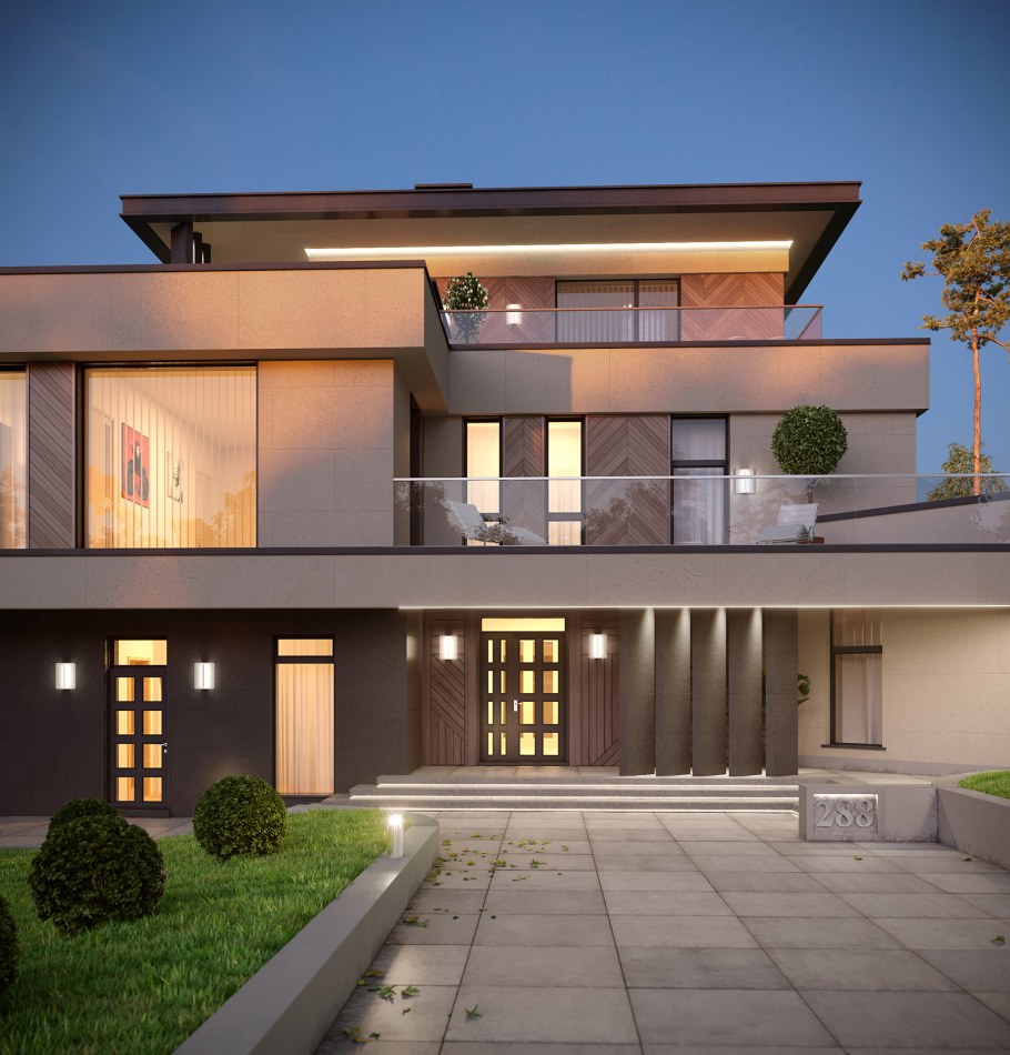 Фасад с плоской кровлей