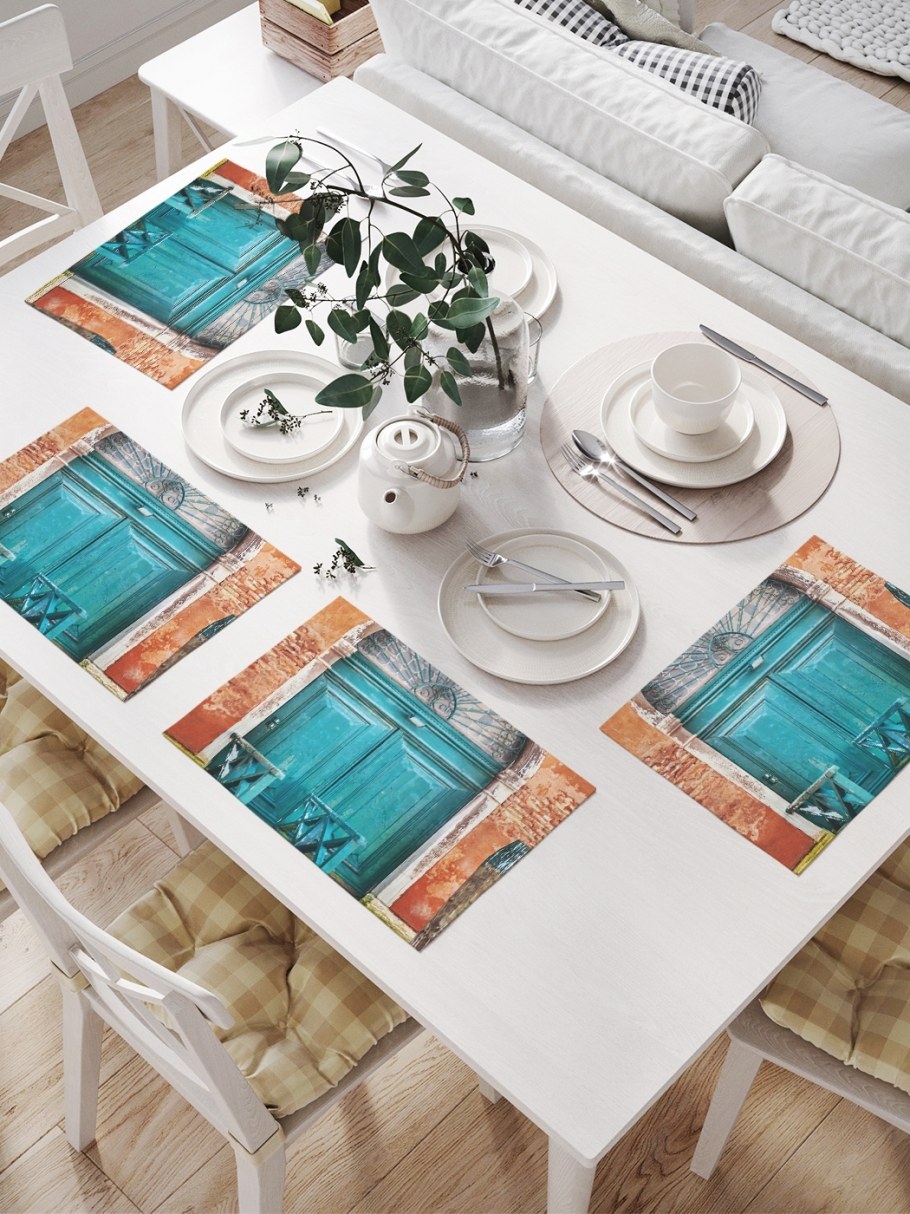 Сервировка стола бирюзовая посуда