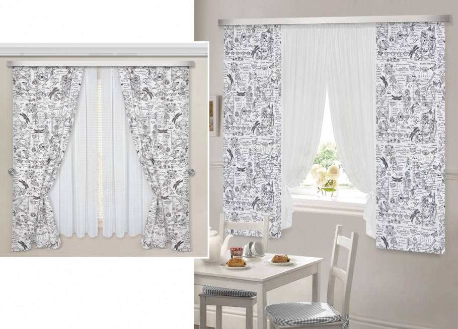 Комплект штор белая Сакура 75*180см/2шт тюль 140*170см/2шт с подхватами