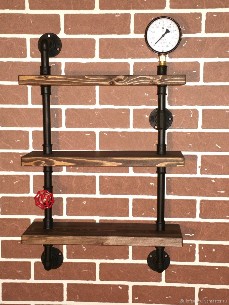 Книжная полка лофт Индастриал стимпанк