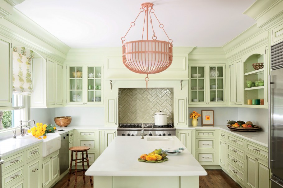 Кухня в стиле Прованс фисташкового цвета