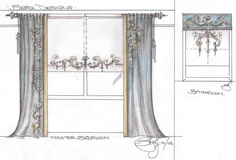 Эскизы римских штор в карандаше