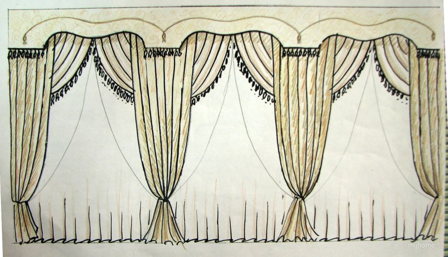 Скетч интерьера шторы классические
