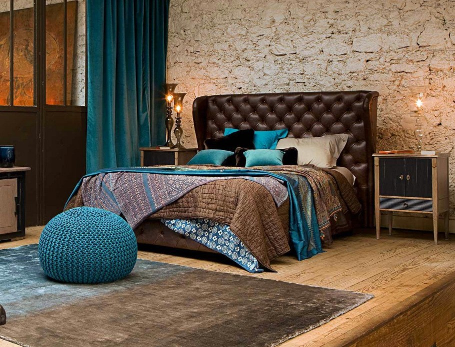 Шторы бирюзовые с коричневым