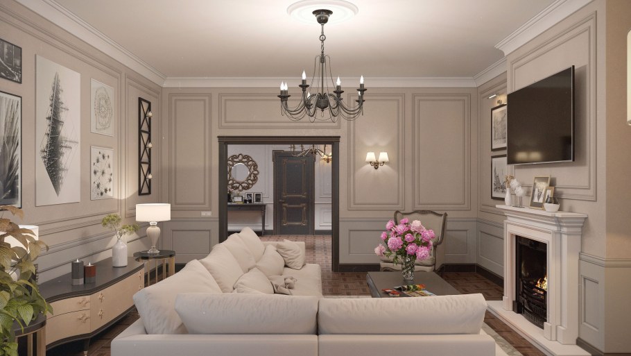 Гостиная в стиле Неоклассика с камином