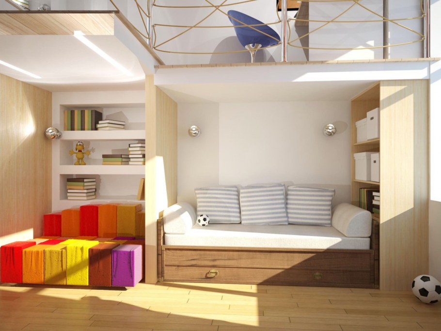 Планировка детской комнаты с 2 диванами