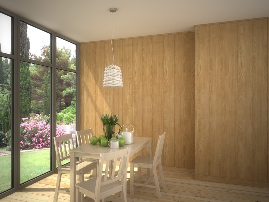 Бамбук в интерьере кухни стена