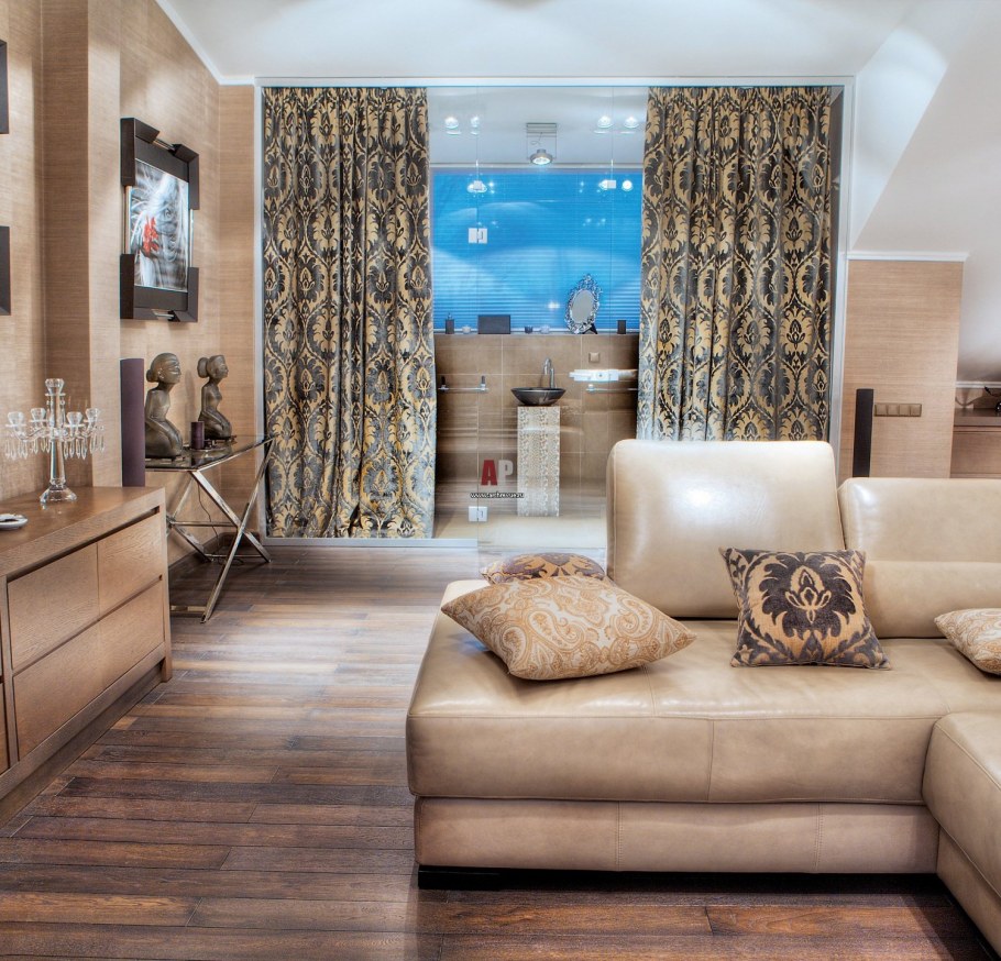 Гостиная с бежевым диваном