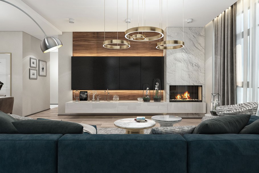Гостиная в стиле Минимализм с камином