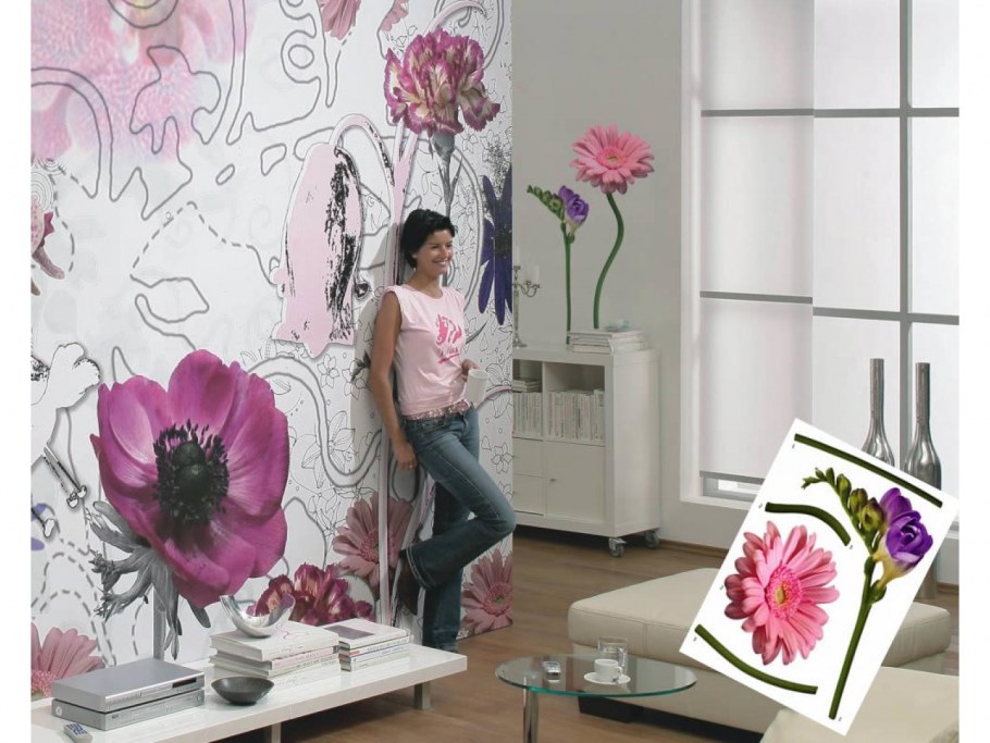 Роспись стен крупные цветы